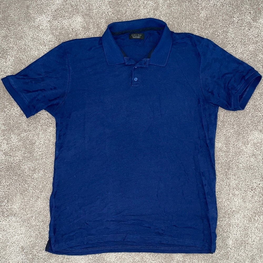 Zara Men’s Navy Blue Jacquard Polo Shirt